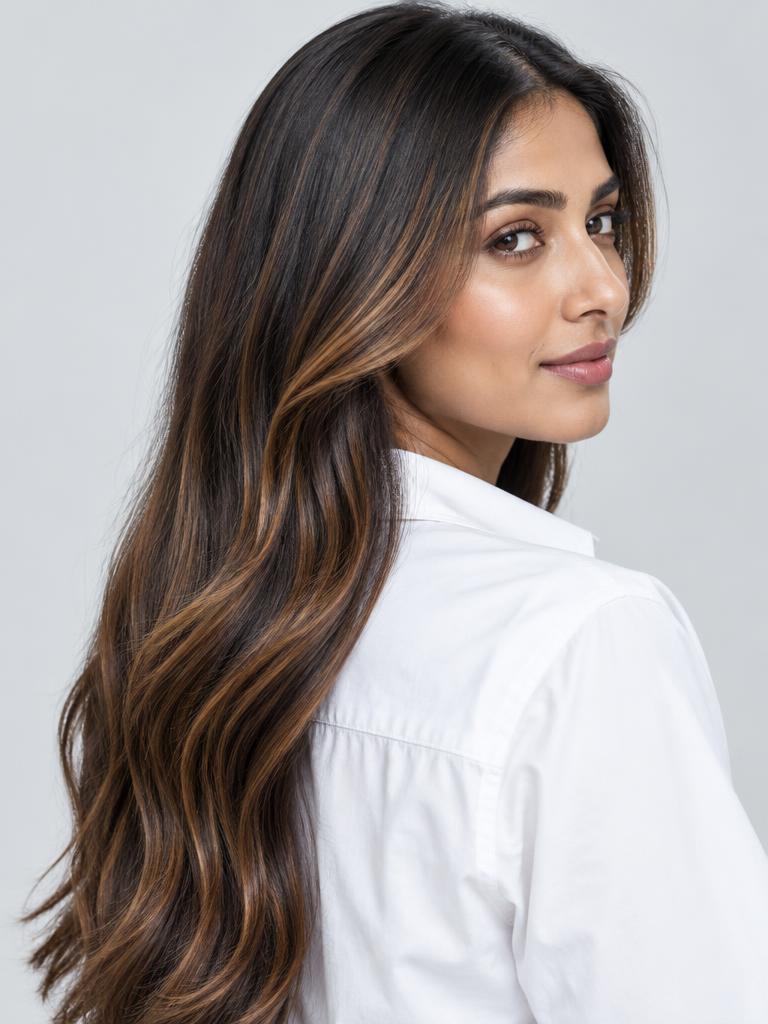 Smooth glossy hair with subtle highlights