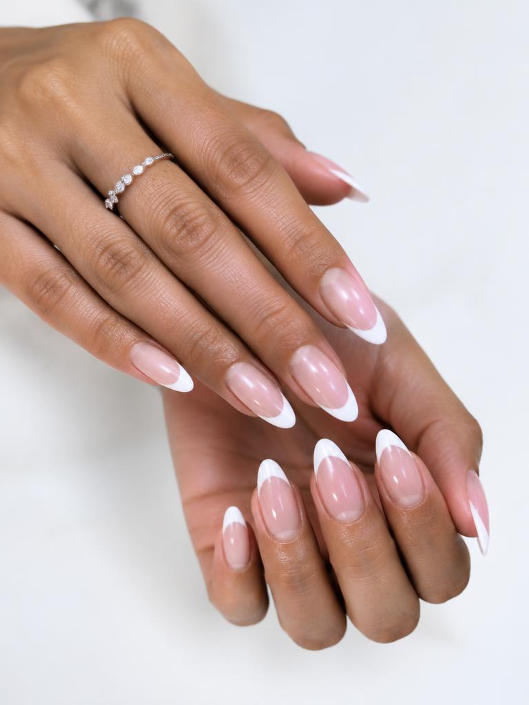 Almond-shaped French manicure nail extensions